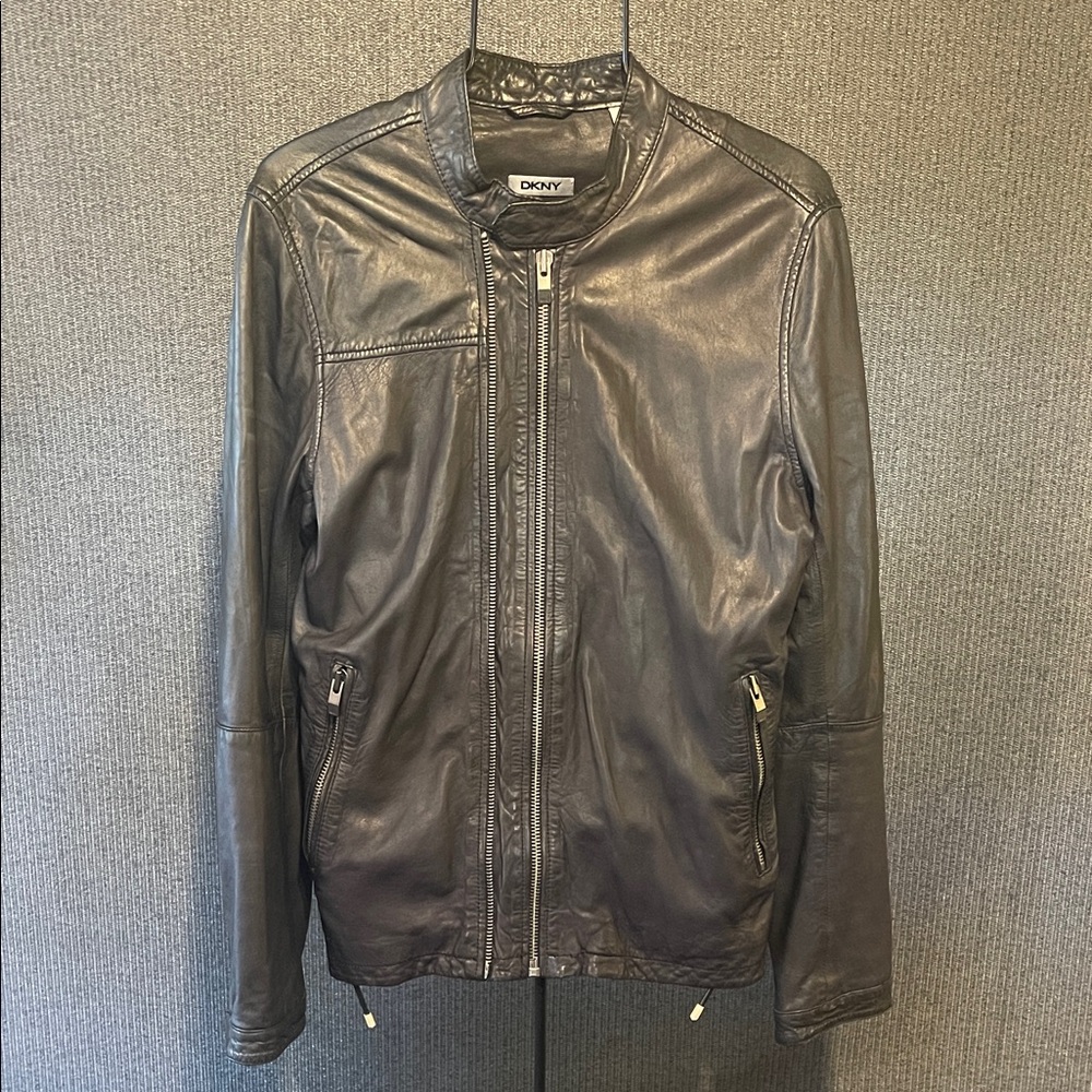 DKNY Men's Black Leather Moto Jacket